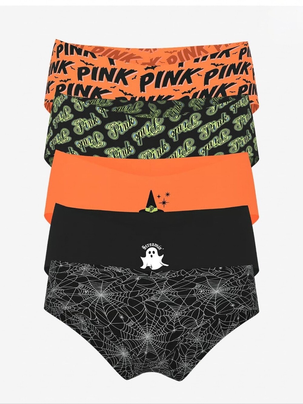 Victoria's Secret PINK 5 Pack No Show Cheeky Underwear Panties Halloween Small
